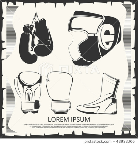 Sport poster with boxing helmet, gloves and shoes 48958306