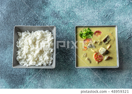 Thai green chicken curry with rice Thai green chicken curry with rice 48959321