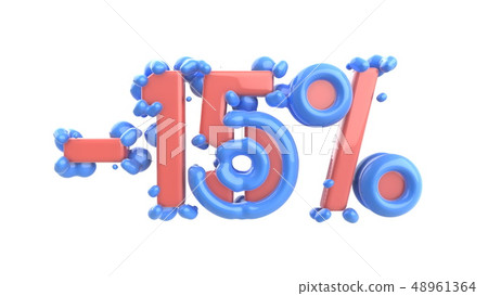 The sign -15off. Made of trendy pink shiny material with blue plastic parts isolate on white 48961364