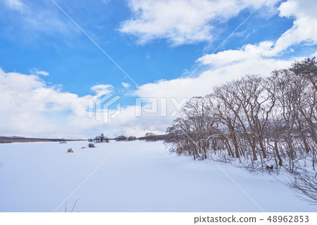 Beautiful landscape scenic of snow cover Onuma Beautiful landscape scenic of snow cover Onuma 48962853