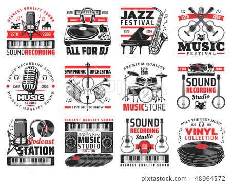 Music and sound recording studio, instrument icons 48964572
