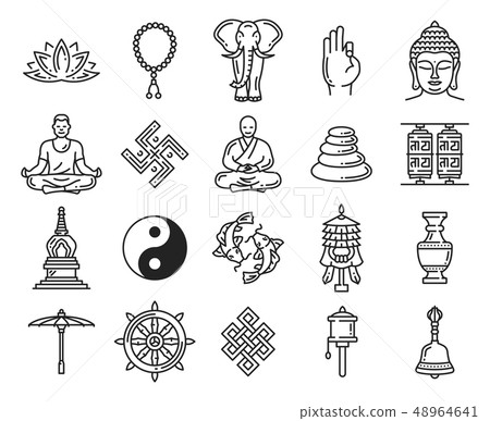 Buddhism religion linear icons and symbols Buddhism religion linear icons and symbols 48964641