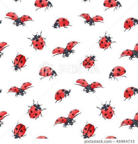 Watercolor ladybug seamless vector pattern 48964733