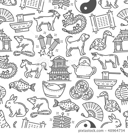 Lunar New Year symbols seamless pattern Lunar New Year symbols seamless pattern 48964734