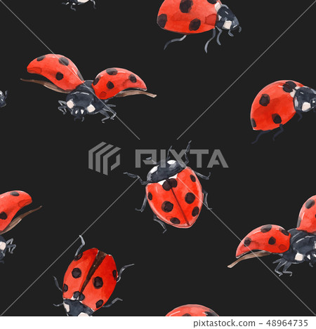 Watercolor ladybug seamless vector pattern 48964735