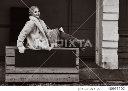 Russian beautiful girl at winter countryside Russian beautiful girl at winter countryside 48965202