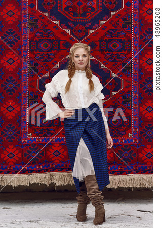 Russian beautiful girl at winter countryside Russian beautiful girl at winter countryside 48965208