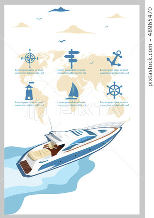 Top view speed boat on water poster Top view speed boat on water poster 48965470