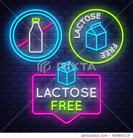 Lactose Free badge collection . Allergy sign. Neon 48966519