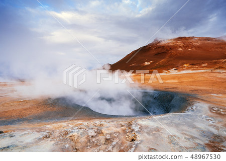 Geothermal area Namafjall with steam eruptions, 48967530