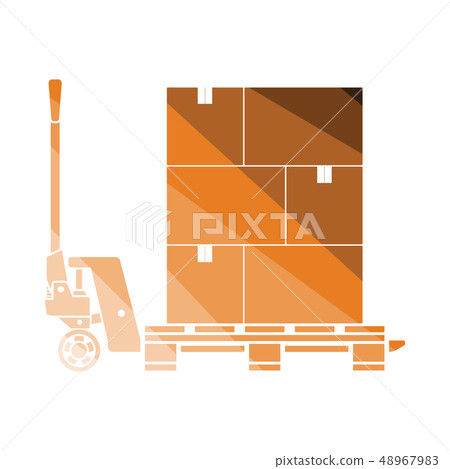 Hand hydraulic pallet truc with boxes icon 48967983