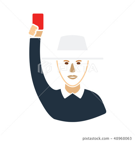 Cricket umpire with hand holding card icon 48968063