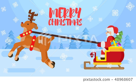Santa is carrying gifts through the snow-covered Santa is carrying gifts through the snow-covered 48968607