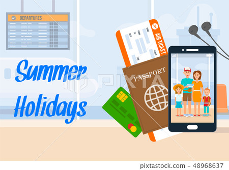 Summer Holidays Lettering on Horizontal Banner 48968637