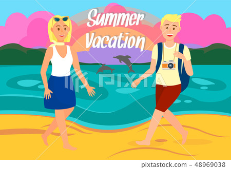 Summer Vacation Travel Postcard with Lettering 48969038