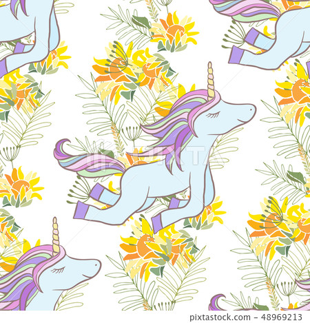 Retro style Illustration with flowers and animal 48969213