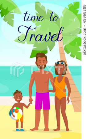 Dark Skin Family on Resort Vector Flyer with Text Dark Skin Family on Resort Vector Flyer with Text 48969289