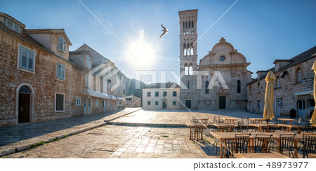 Street view of Hvar Town in Croatia. Street view of Hvar Town in Croatia. 48973977