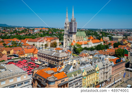 Aerial view Zagreb city, Capital of Croatia. 48974001