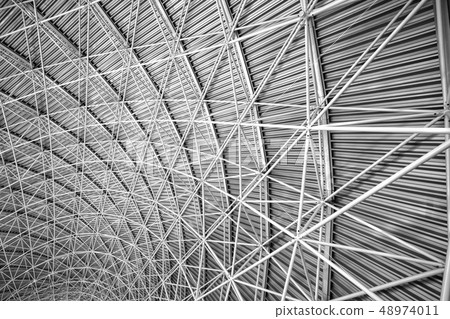 Modern interior architecture of metal steel roof. Modern interior architecture of metal steel roof. 48974011