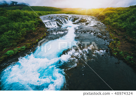 Bruarfoss waterfall in Brekkuskogur, Iceland. 48974324