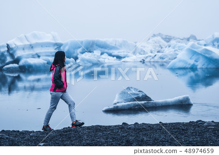 Travel in Jokulsarlon glacial lagoon in Iceland. 48974659