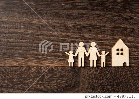 wooden family piece with love, secure concept 48975113