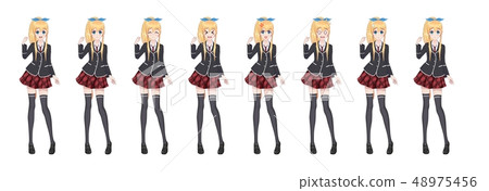 Anime manga student girl in blazer and red skirt 48975456
