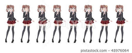 Anime manga student girl in blazer and red skirt 48976064
