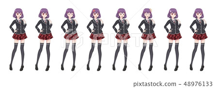 Anime manga student girl in blazer and red skirt Anime manga student girl in blazer and red skirt 48976133