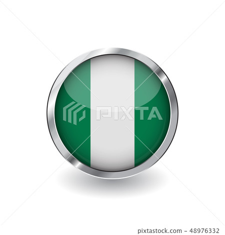 Flag button with metal frame and shadow. Flag button with metal frame and shadow. 48976332
