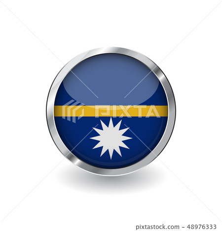 Flag button with metal frame and shadow. Flag button with metal frame and shadow. 48976333