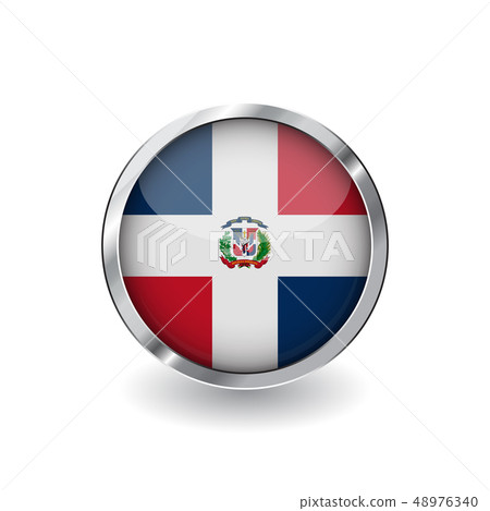 Flag button with metal frame and shadow. 48976340