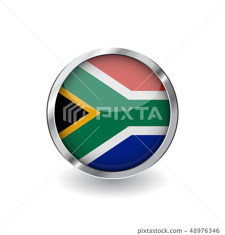 Flag button with metal frame and shadow. Flag button with metal frame and shadow. 48976346