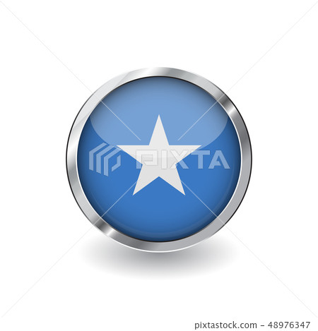 Flag button with metal frame and shadow. Flag button with metal frame and shadow. 48976347