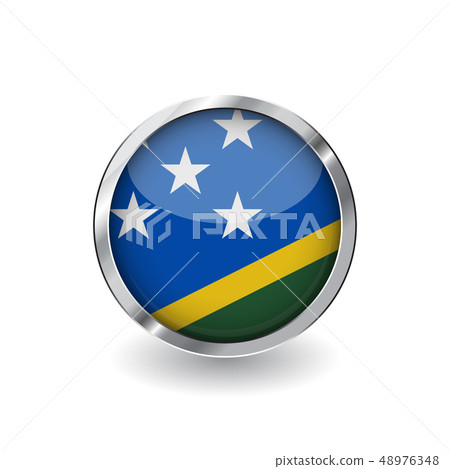 Flag button with metal frame and shadow. Flag button with metal frame and shadow. 48976348