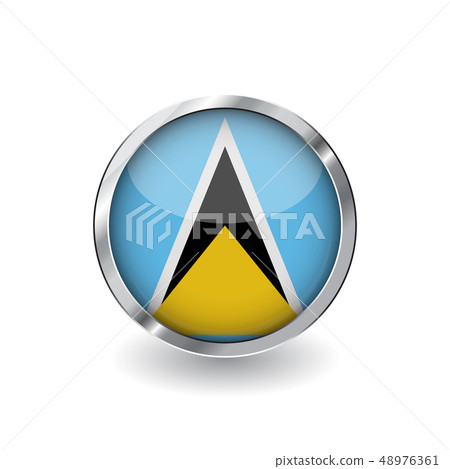 Flag button with metal frame and shadow. Flag button with metal frame and shadow. 48976361