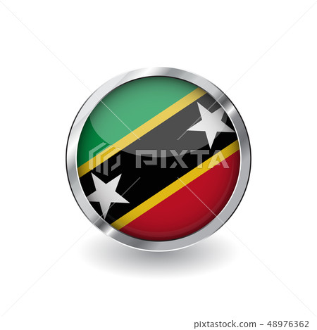 Flag button with metal frame and shadow. Flag button with metal frame and shadow. 48976362
