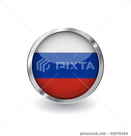 Flag button with metal frame and shadow. Flag button with metal frame and shadow. 48976364
