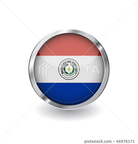 Flag button with metal frame and shadow. Flag button with metal frame and shadow. 48976371