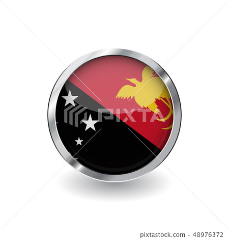 Flag button with metal frame and shadow. Flag button with metal frame and shadow. 48976372