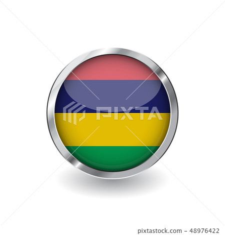 Flag button with metal frame and shadow. 48976422