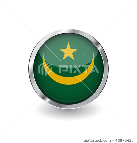 Flag button with metal frame and shadow. 48976423