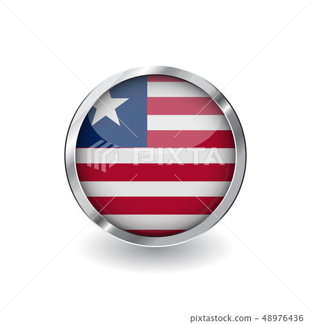 Flag button with metal frame and shadow. 48976436