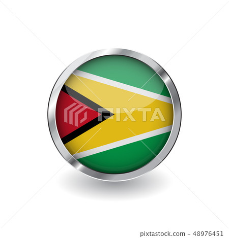 Flag button with metal frame and shadow. 48976451