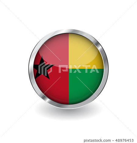 Flag button with metal frame and shadow. 48976453