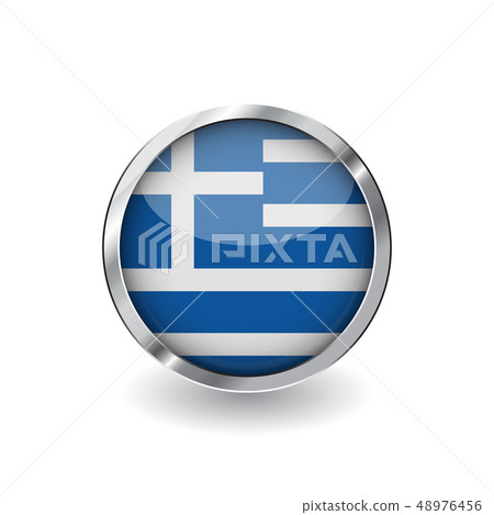 Flag button with metal frame and shadow. Flag button with metal frame and shadow. 48976456
