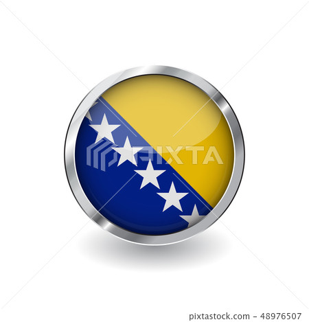 Flag button with metal frame and shadow. 48976507