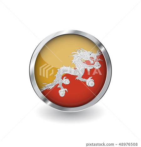 Flag button with metal frame and shadow. Flag button with metal frame and shadow. 48976508