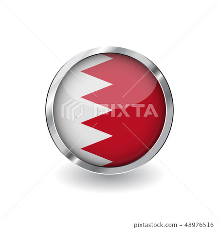Flag button with metal frame and shadow. 48976516